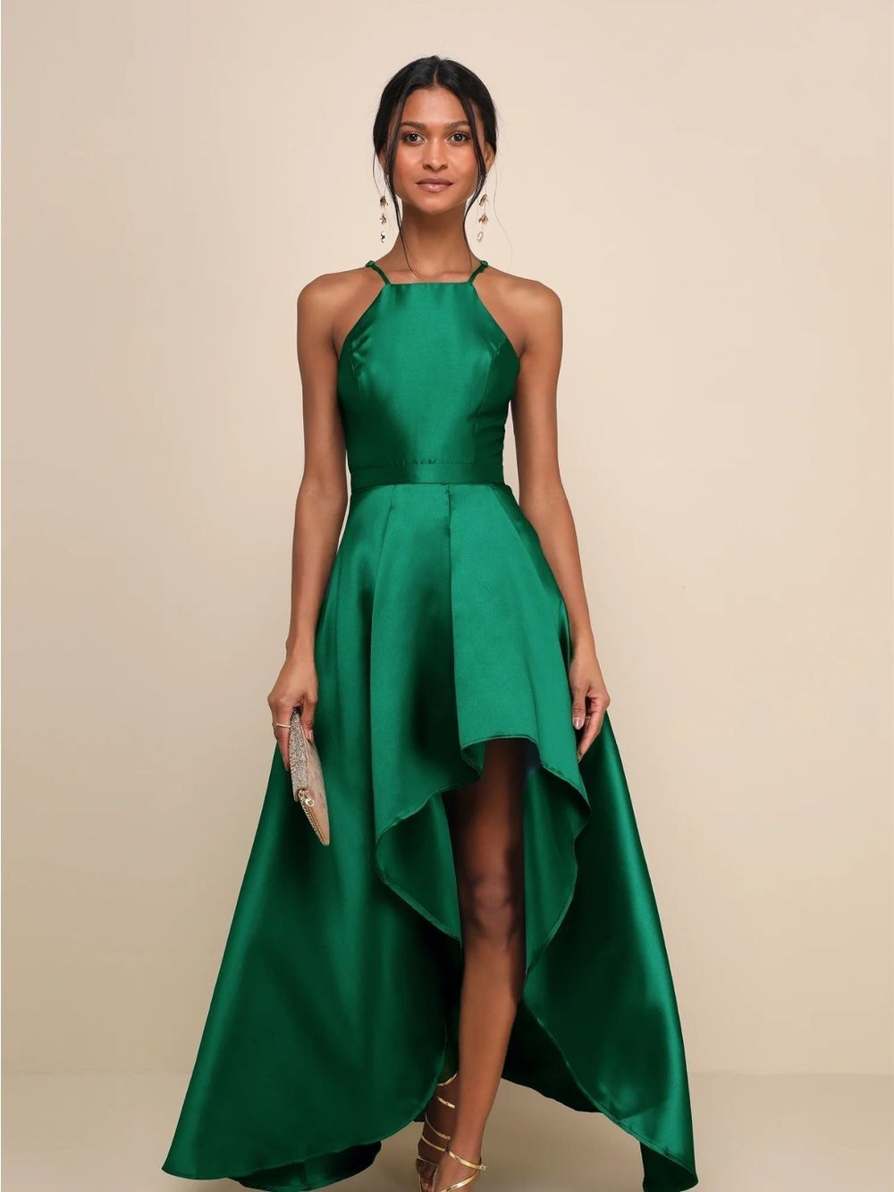 Lulus Broadway Show Emerald Green High-Low Gown NWT Large Formal Dress
